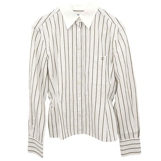 Chanel Striped Blouse Shirt White #38