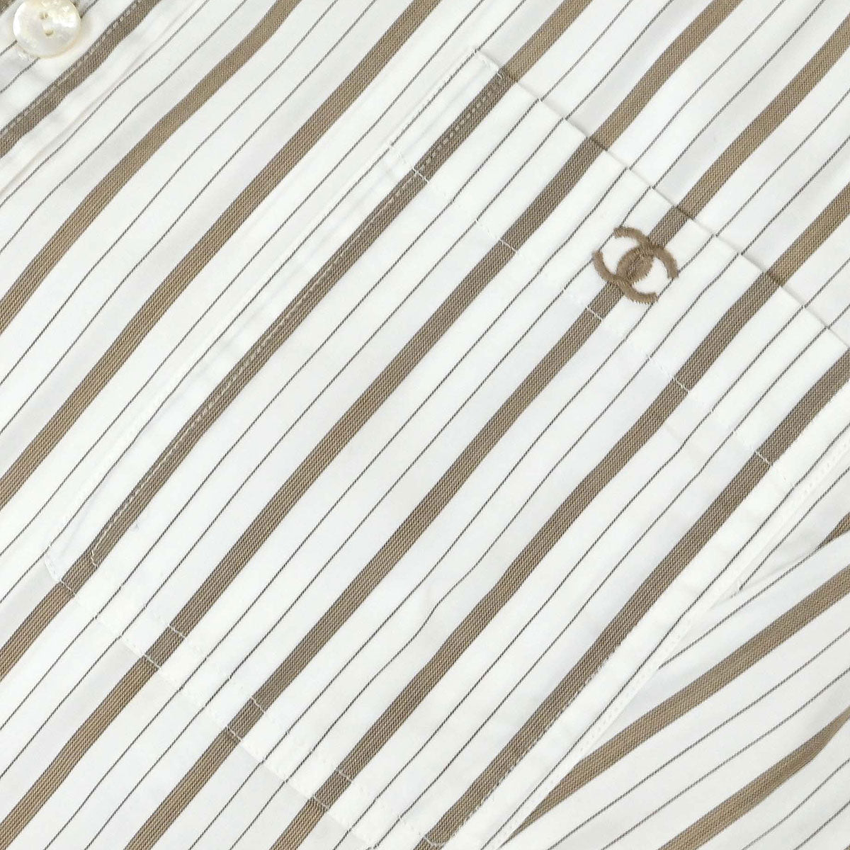 Chanel Striped Blouse Shirt White #38
