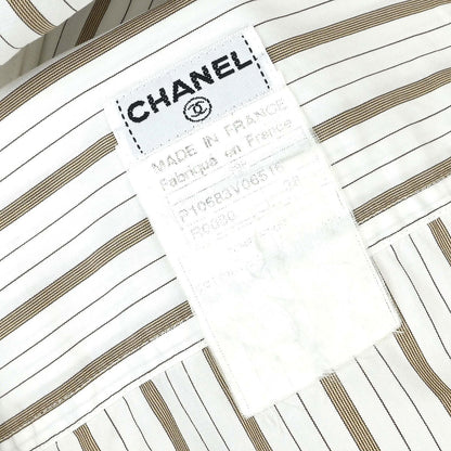 Chanel Striped Blouse Shirt White #38