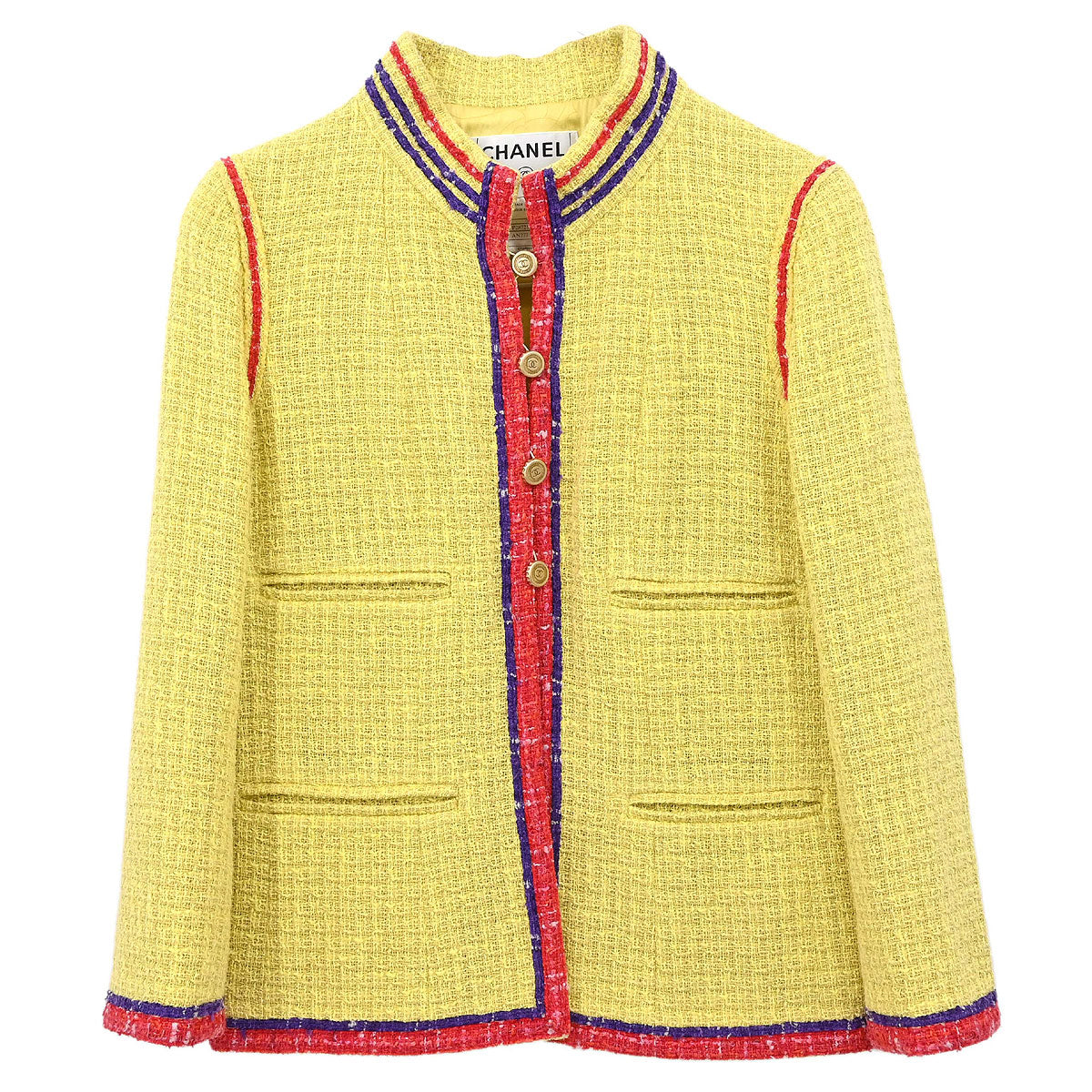 Chanel 2006 Collarless Jacket Tweed Yellow #38