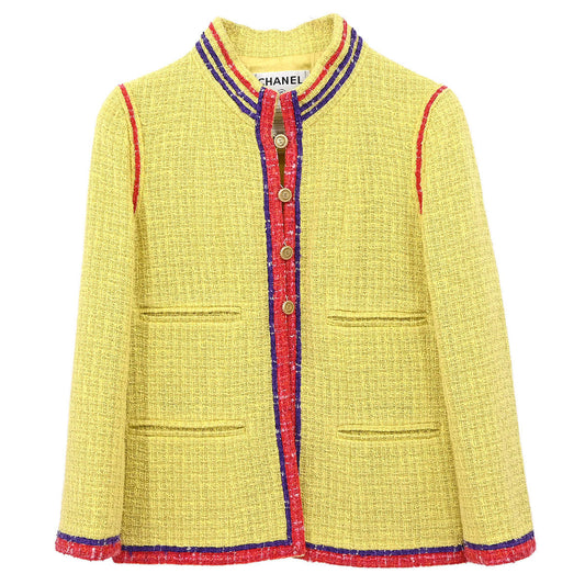 Chanel 2006 Collarless Jacket Tweed Yellow #38