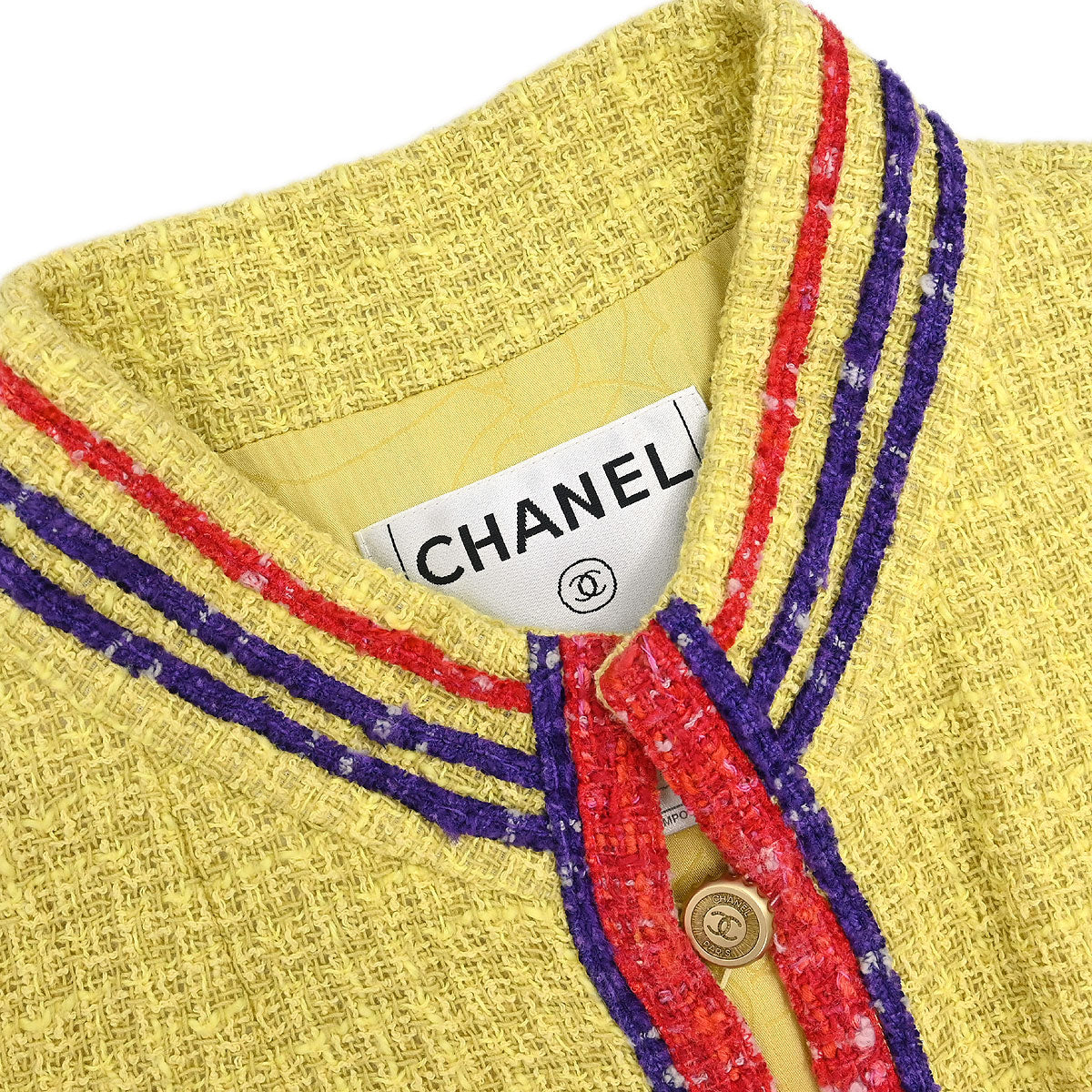Chanel 2006 Collarless Jacket Tweed Yellow #38