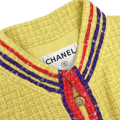 Chanel 2006 Collarless Jacket Tweed Yellow #38