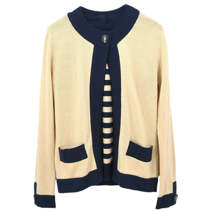 Chanel 1997 Set Cardigan Striped Top Beige #40