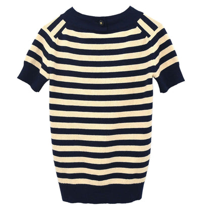 Chanel 1997 Set Cardigan Striped Top Beige #40
