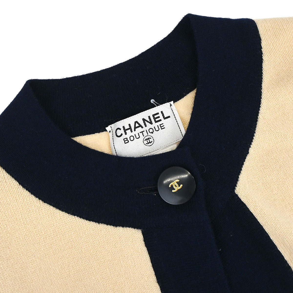 Chanel 1997 Set Cardigan Striped Top Beige #40