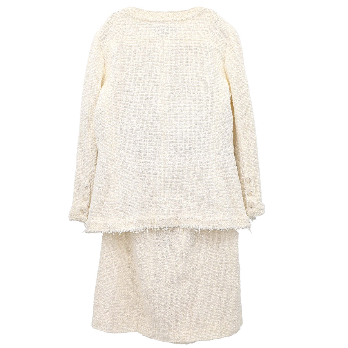Chanel 2004 Setup Suit Jacket Skirt White Tweed #40 #42