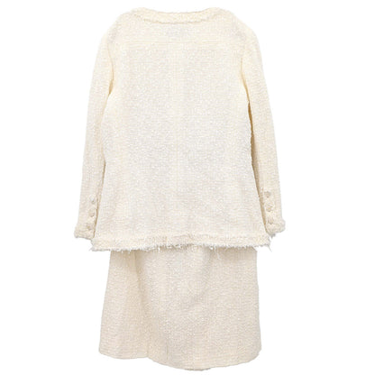 Chanel 2004 Setup Suit Jacket Skirt White Tweed #40 #42