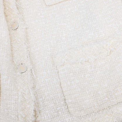 Chanel 2004 Setup Suit Jacket Skirt White Tweed #40 #42