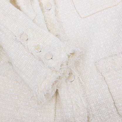 Chanel 2004 Setup Suit Jacket Skirt White Tweed #40 #42