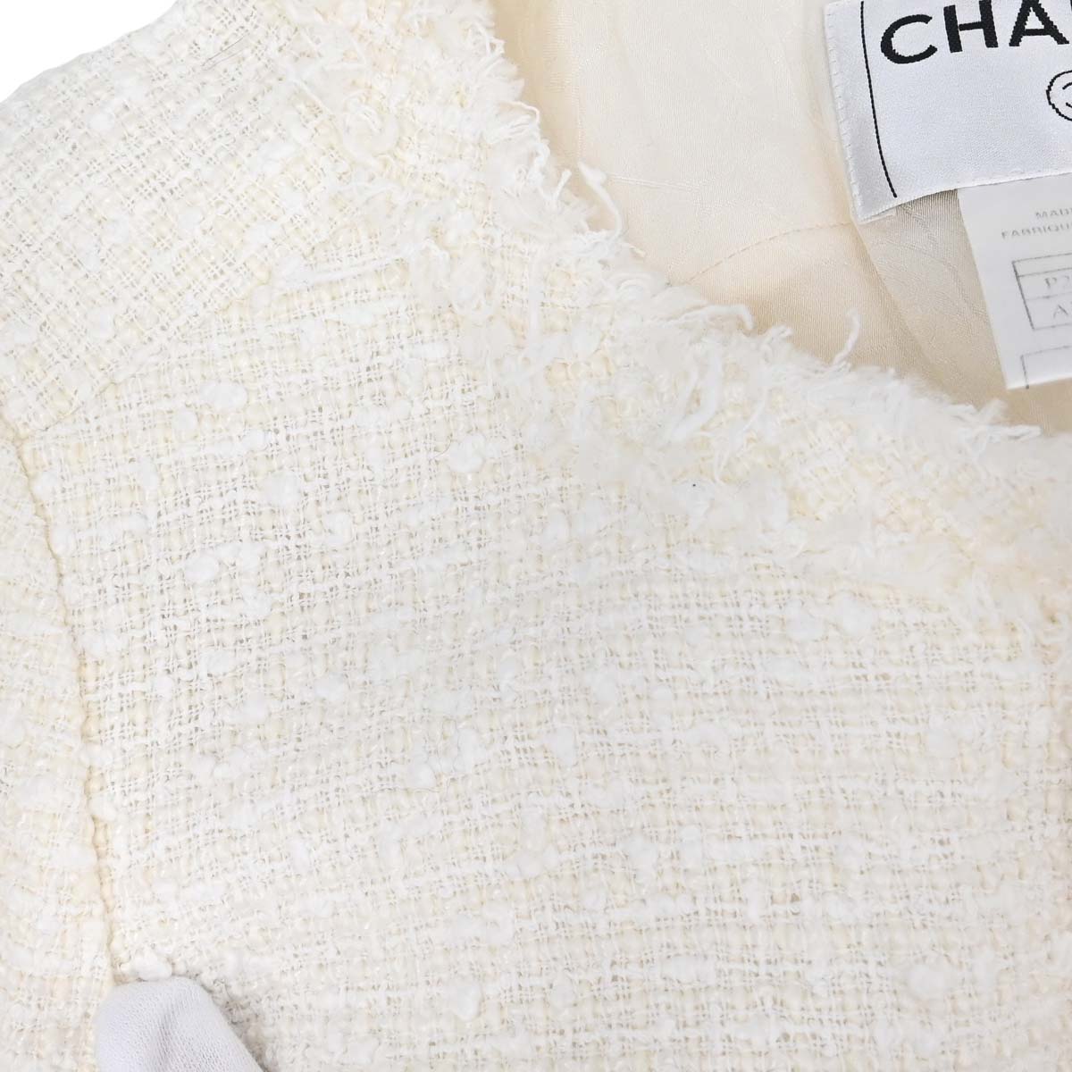 Chanel 2004 Setup Suit Jacket Skirt White Tweed #40 #42