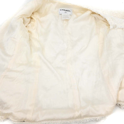 Chanel 2004 Setup Suit Jacket Skirt White Tweed #40 #42