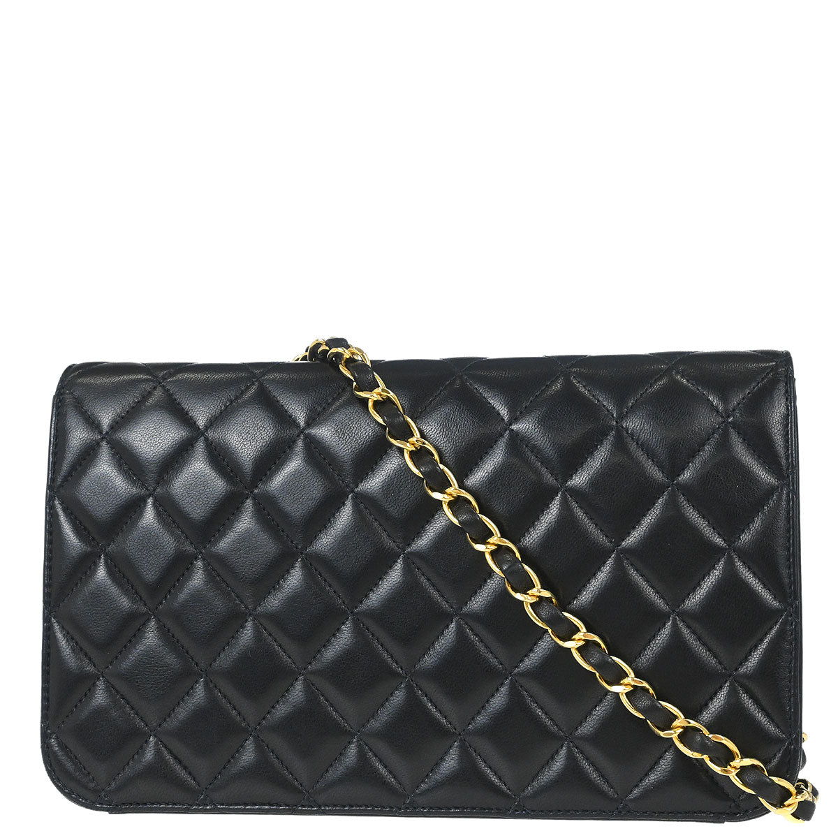 Chanel 1996-1997 Black Lambskin Pushlock Small Full Flap Shoulder Bag