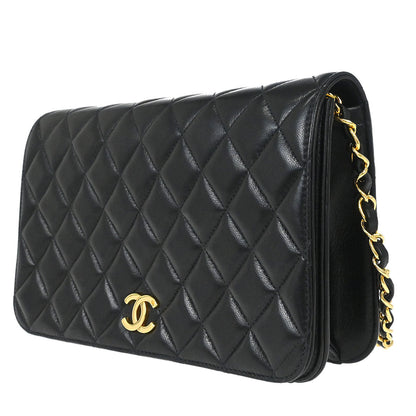 Chanel 1996-1997 Black Lambskin Pushlock Small Full Flap Shoulder Bag