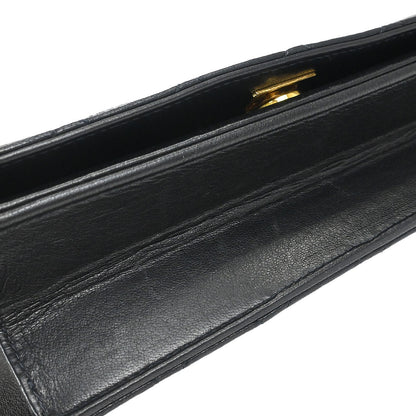 Chanel 1996-1997 Black Lambskin Pushlock Small Full Flap Shoulder Bag