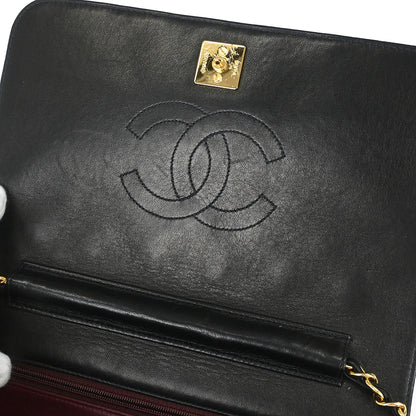 Chanel 1996-1997 Black Lambskin Pushlock Small Full Flap Shoulder Bag