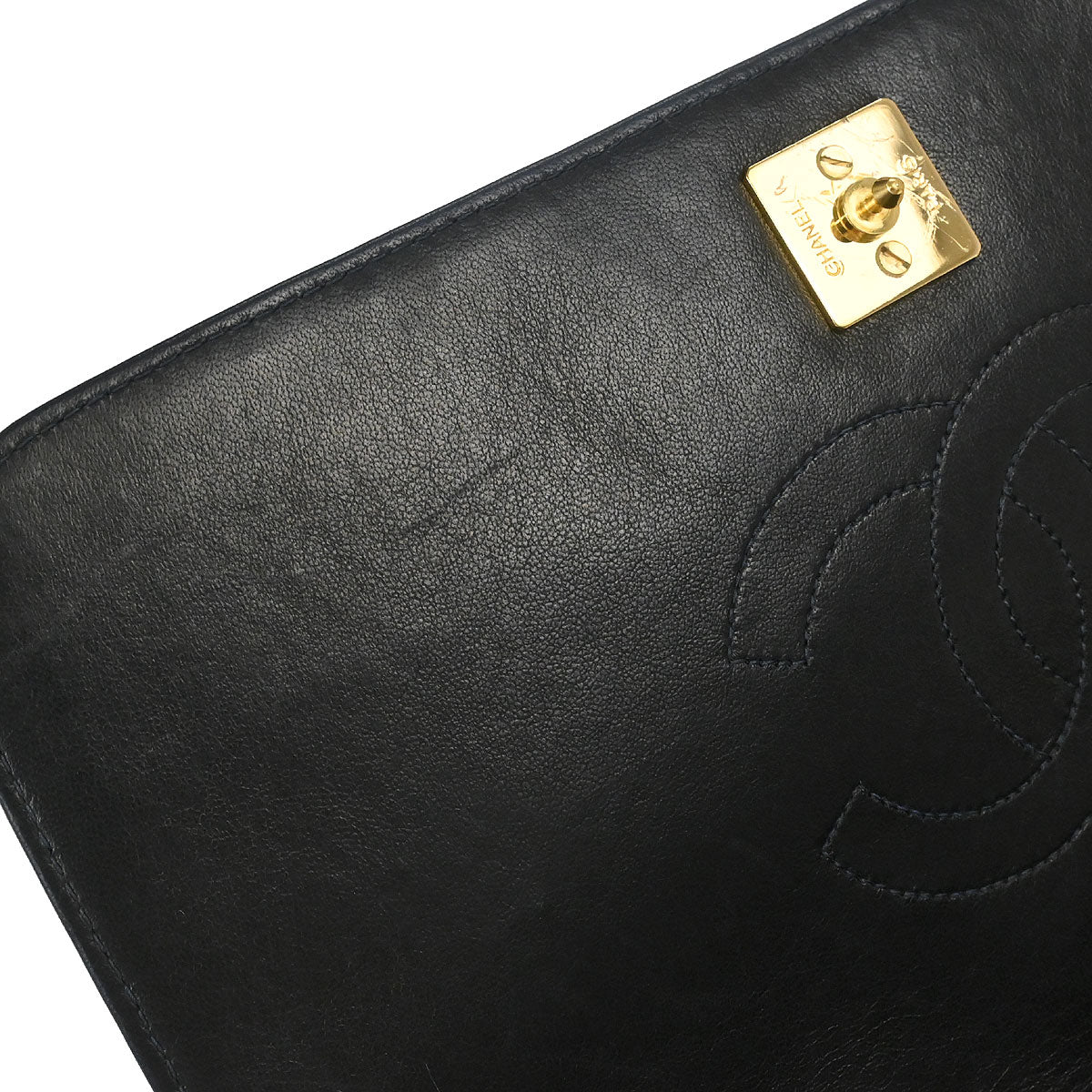 Chanel 1996-1997 Black Lambskin Pushlock Small Full Flap Shoulder Bag