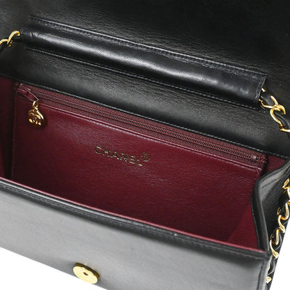 Chanel 1996-1997 Black Lambskin Pushlock Small Full Flap Shoulder Bag