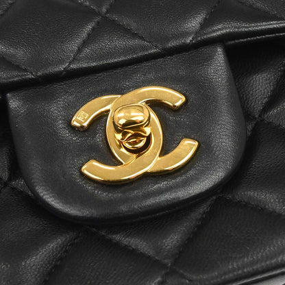 Chanel Black Lambskin Small Classic Double Flap Shoulder Bag