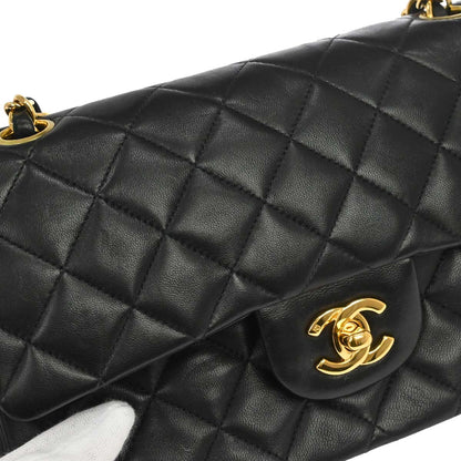 Chanel Black Lambskin Small Classic Double Flap Shoulder Bag