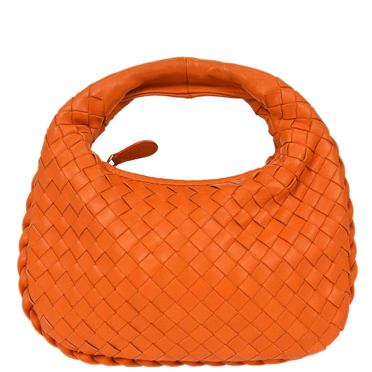 Bottega Veneta Orange Lambskin Intrecciato Hobo Handbag