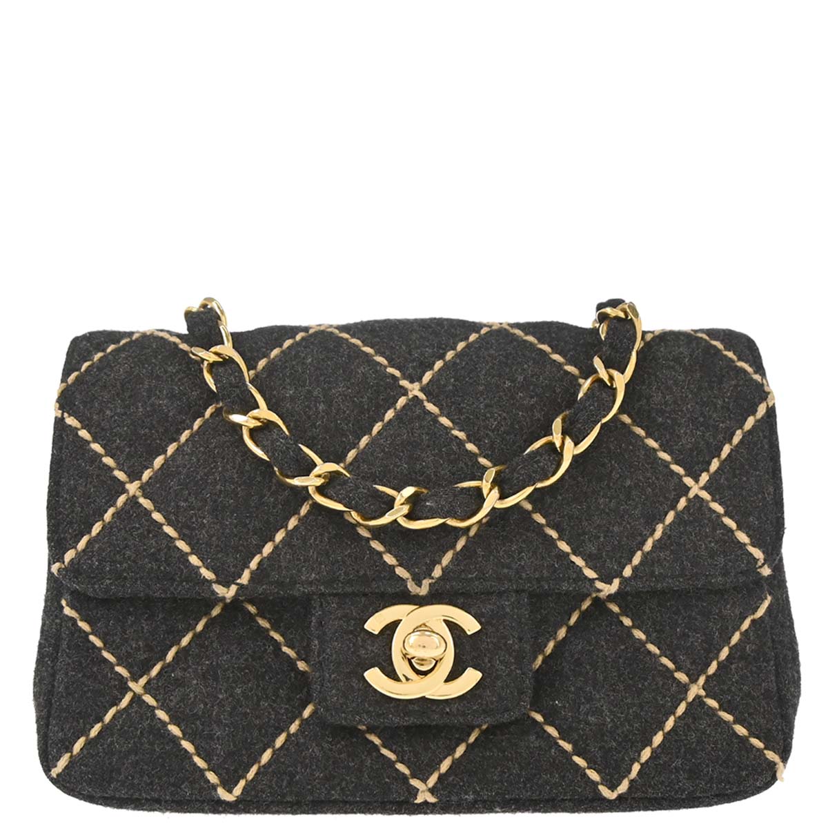 Chanel Gray Wool Mini Classic Square Flap Shoulder Bag