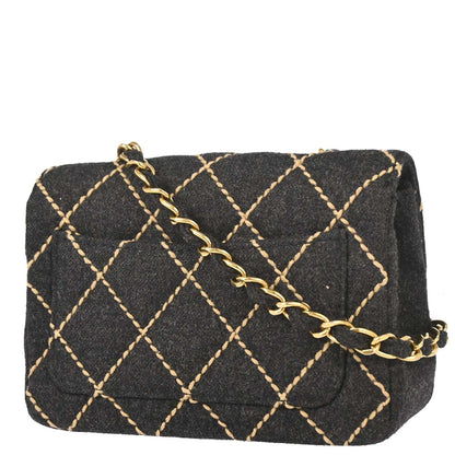 Chanel Gray Wool Mini Classic Square Flap Shoulder Bag