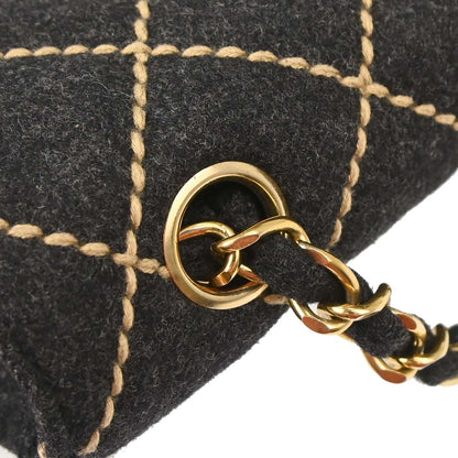 Chanel Gray Wool Mini Classic Square Flap Shoulder Bag