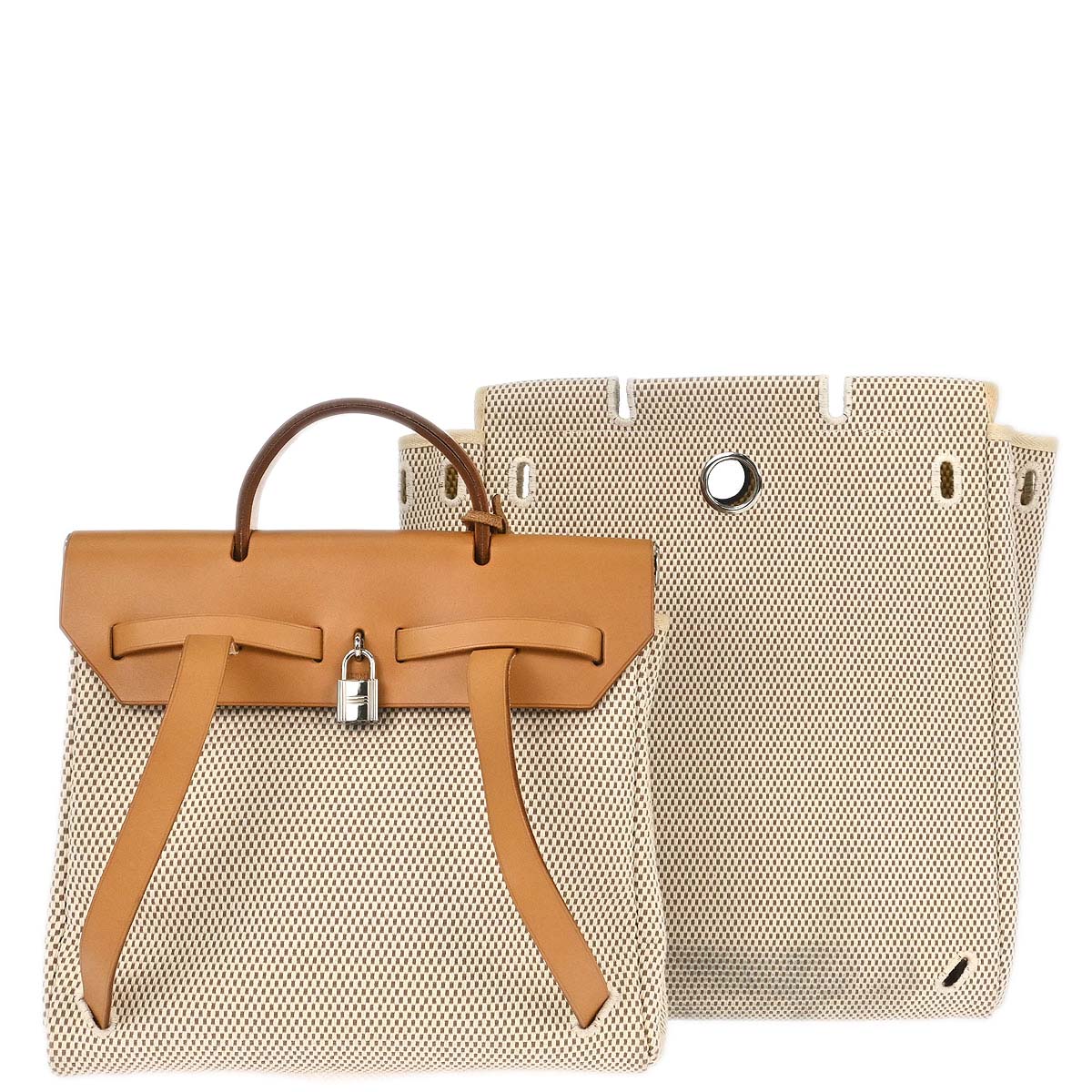 Hermes Natural Toile GM Herbag a Dos 2 in 1 Backpack