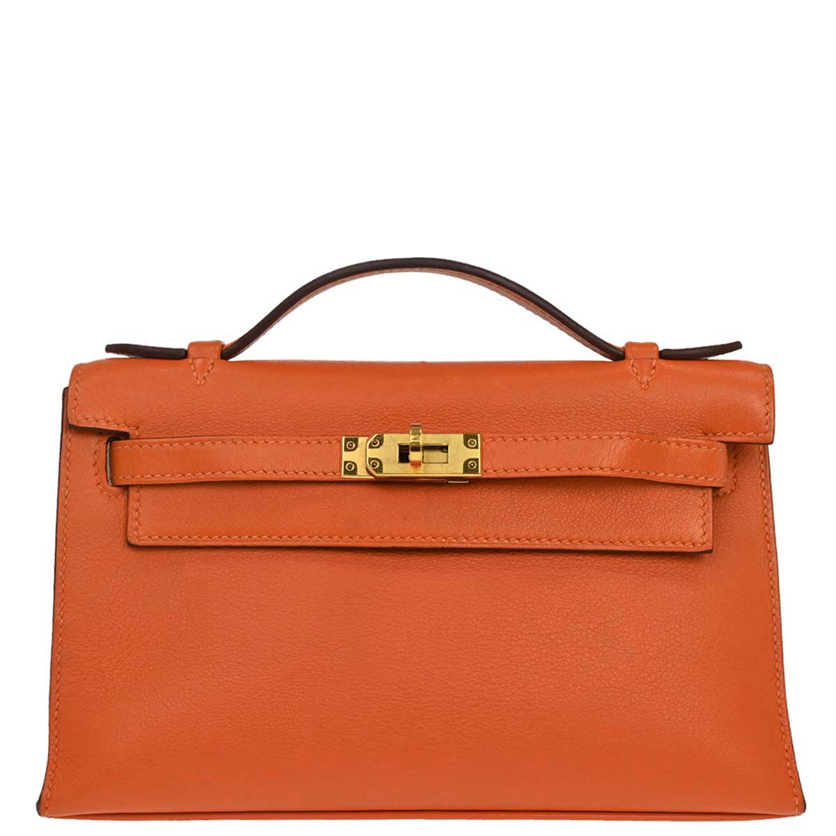 Hermes Orange Swift Kelly Pochette Handbag