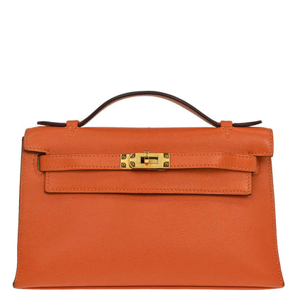 Hermes Orange Swift Kelly Pochette Handbag