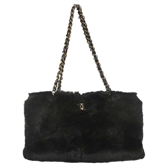 Chanel 2000-2001 Black Lapin Fur Tote Handbag