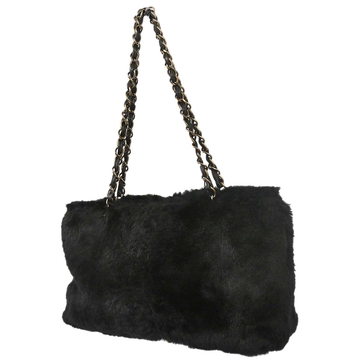 Chanel 2000-2001 Black Lapin Fur Tote Handbag