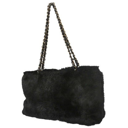 Chanel 2000-2001 Black Lapin Fur Tote Handbag