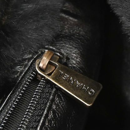 Chanel 2000-2001 Black Lapin Fur Tote Handbag