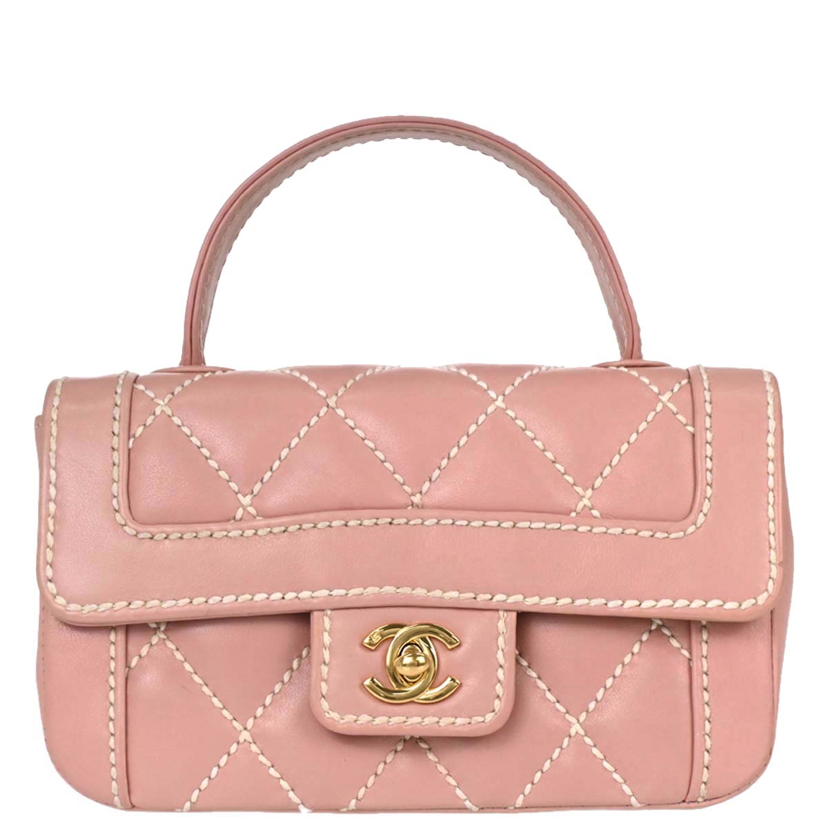 Chanel 2004-2005 Pink Calfskin Wild Stitch Handbag