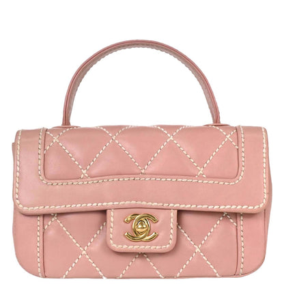 Chanel 2004-2005 Pink Calfskin Wild Stitch Handbag