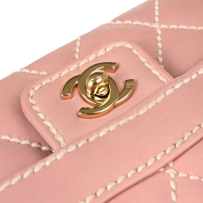 Chanel 2004-2005 Pink Calfskin Wild Stitch Handbag