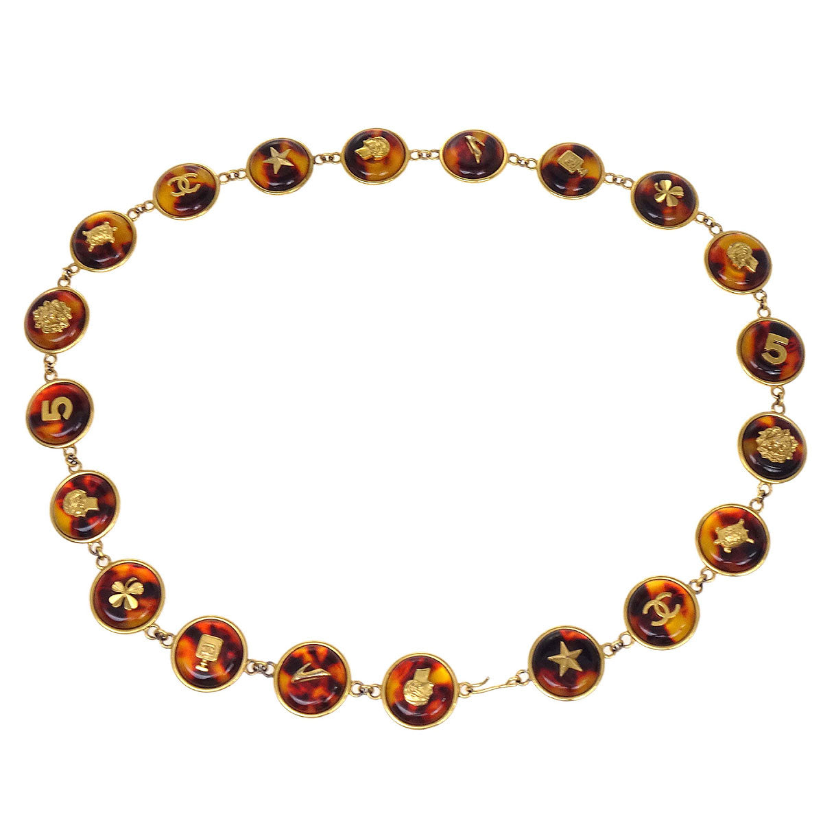 Chanel Medallion Charm Faux Tortoiseshell Chain Belt Gold 97P Small Good