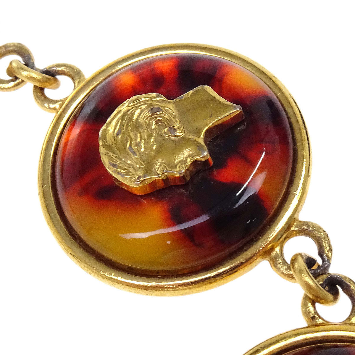 Chanel Medallion Charm Faux Tortoiseshell Chain Belt Gold 97P Small Good