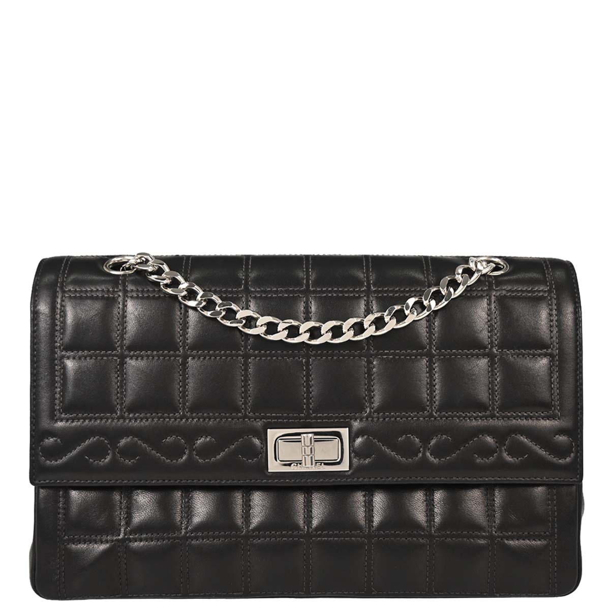 Chanel 2000-2001 Black Lambskin Choco Bar Mademoiselle Lock Shoulder Bag