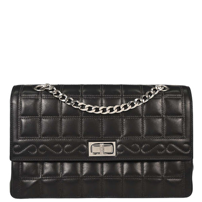 Chanel 2000-2001 Black Lambskin Choco Bar Mademoiselle Lock Shoulder Bag