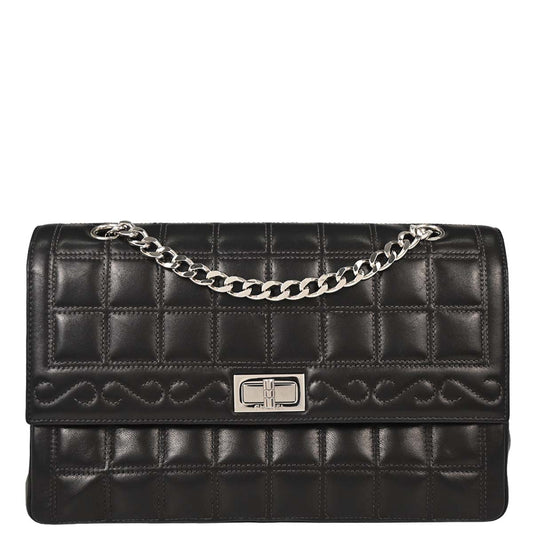 Chanel 2000-2001 Black Lambskin Choco Bar Mademoiselle Lock Shoulder Bag