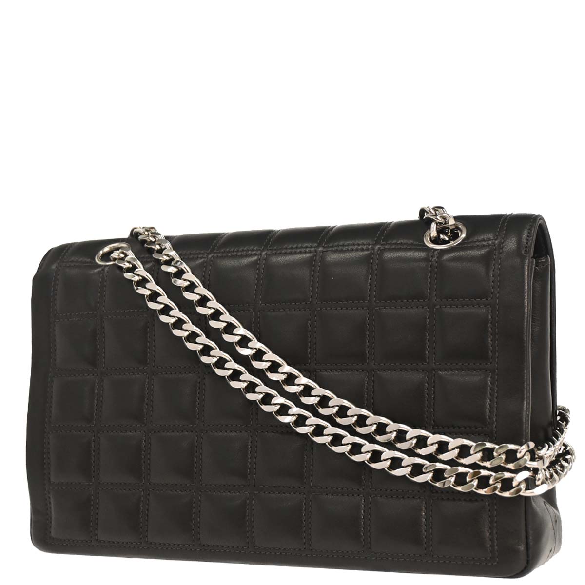 Chanel 2000-2001 Black Lambskin Choco Bar Mademoiselle Lock Shoulder Bag