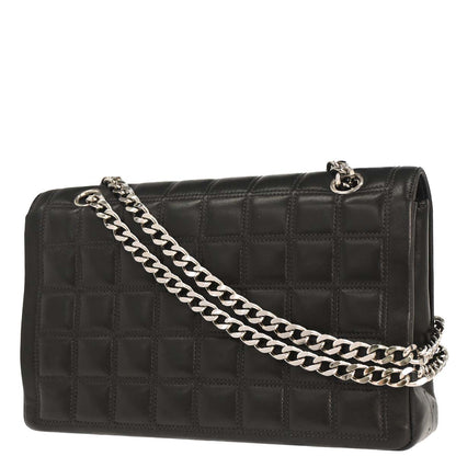 Chanel 2000-2001 Black Lambskin Choco Bar Mademoiselle Lock Shoulder Bag