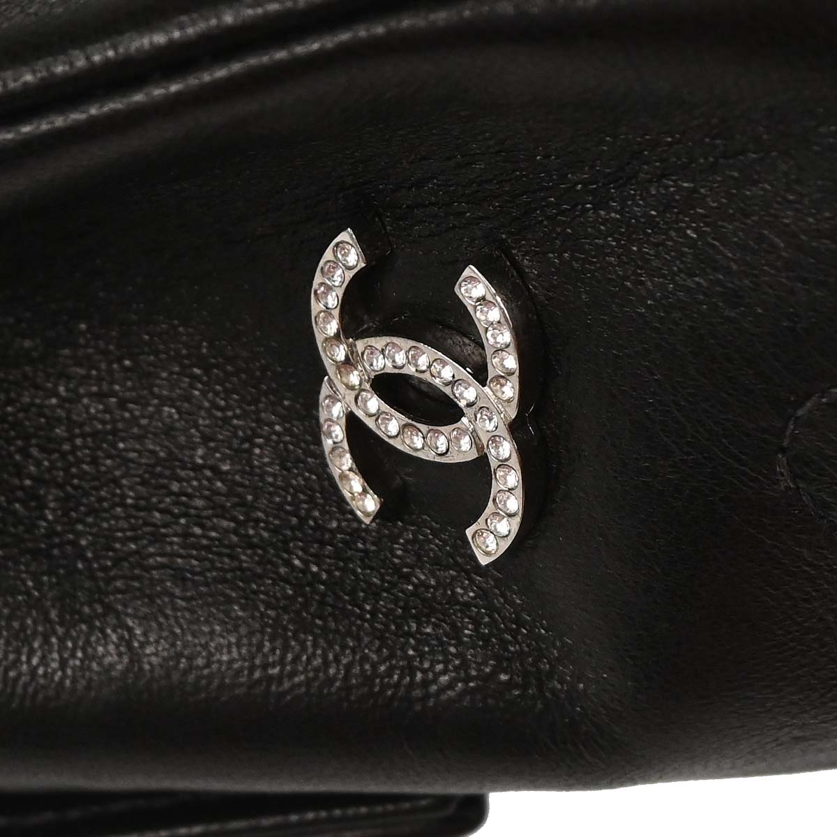 Chanel 2000-2001 Black Lambskin Choco Bar Mademoiselle Lock Shoulder Bag