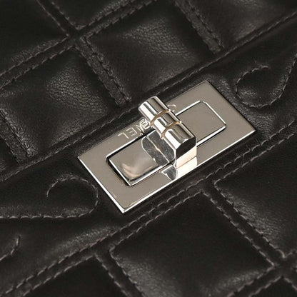 Chanel 2000-2001 Black Lambskin Choco Bar Mademoiselle Lock Shoulder Bag