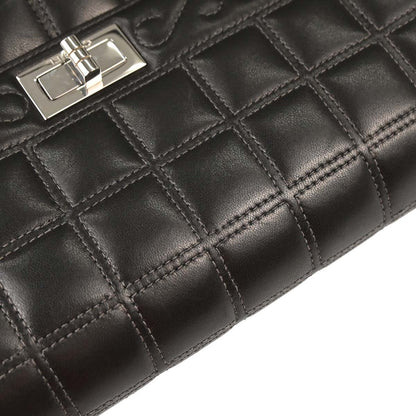 Chanel 2000-2001 Black Lambskin Choco Bar Mademoiselle Lock Shoulder Bag