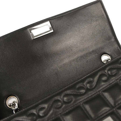 Chanel 2000-2001 Black Lambskin Choco Bar Mademoiselle Lock Shoulder Bag