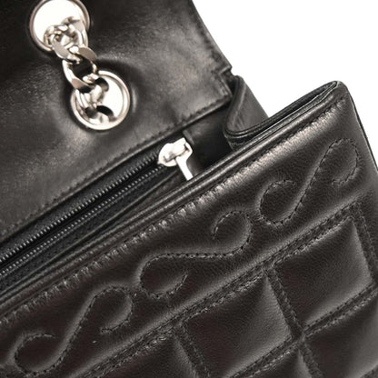 Chanel 2000-2001 Black Lambskin Choco Bar Mademoiselle Lock Shoulder Bag